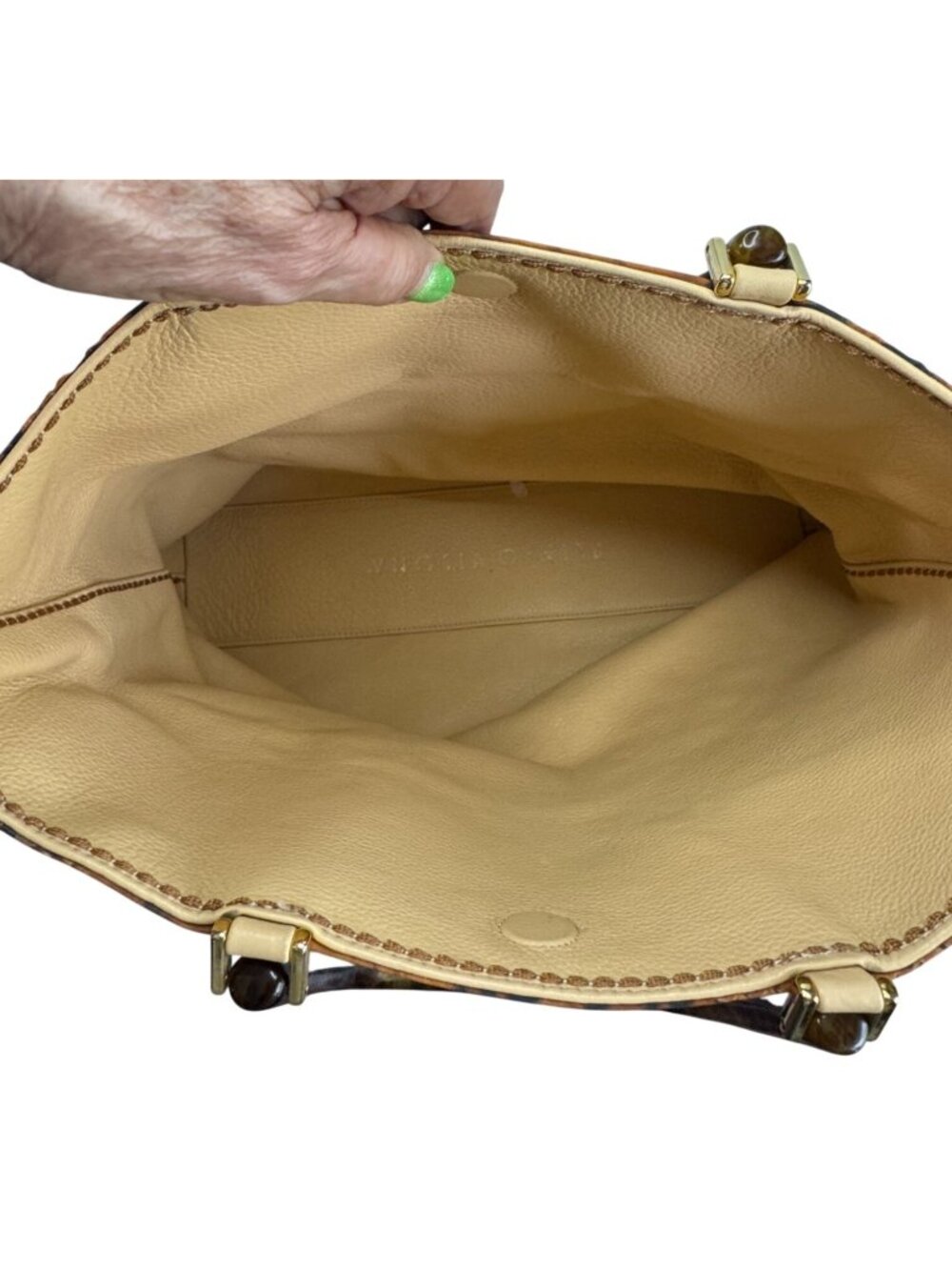 Plinio Visona Animal Print Tote Tortoiseshell Handles Leather Italy 16" XL Bag - Picture 7 of 8